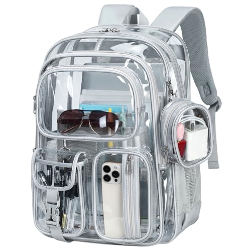 Clear Backpack for School,18 Inch Extra Large Heavy Duty Bookbag for Girls and Boys,Durable See Through PVC Transparent School Backpack for TravelGrey - color: Grey
