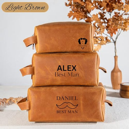 Groomsmen Gifts, Personalized Leather Toiletry Bag for Men, Idea for Groomsman, Travel Pouch for Him, Husband, Dad, Grandpa, Boyfriend, Birthday, Retirement, Anniversary, Wedding, Father Day Gift - color: Groomsmen Gifts