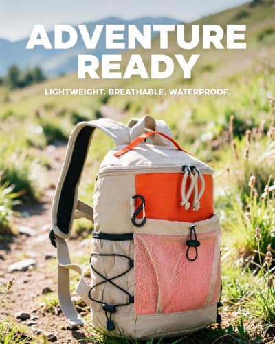 BESMART Small Hiking Backpack for Women, Mini Travel Daypack with S Hook - color: Khaki/Orange