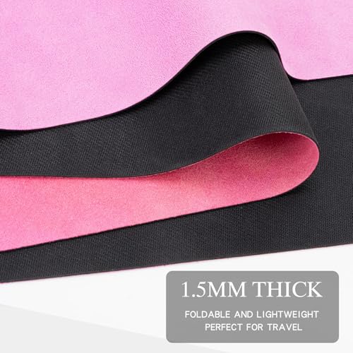 Foldable Yoga Mat, Non-slip Suede Fitness Mat With Carry Bag for Hot Yoga, Exercise, Pilates, 1.5mm Thick Lightweight Exercise Yoga Mat for Women - color: Pink