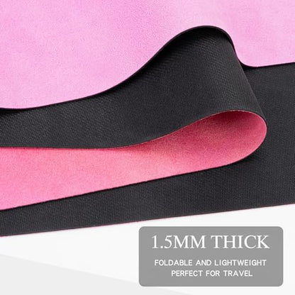 Foldable Yoga Mat, Non-slip Suede Fitness Mat With Carry Bag for Hot Yoga, Exercise, Pilates, 1.5mm Thick Lightweight Exercise Yoga Mat for Women - color: Pink