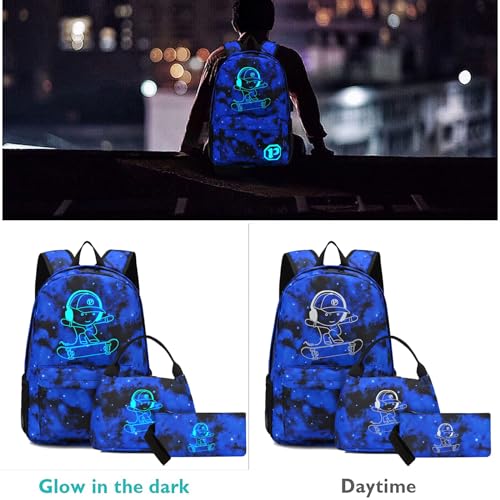 Kids Backpack School Backpack for Boys, Elementary Primary Middle School Bags With Lunch Bag & Pencil Case, Lightweight Laptop Backpack College Bookbag Travel Dayback, Blue - style: Skateboard-blue1