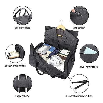 seyfocnia Convertible Travel Garment Bag,Carry on Garment Duffel Bag for Men Women - 2 in 1 Hanging Suitcase Suit Business Travel Bag - color: Grey