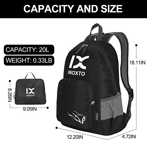 INOXTO 20L Lightweight Hiking Backpack Small Foldable Hiking Daypack for Outdoor Hiking Travel Camping (Black) - color: Black