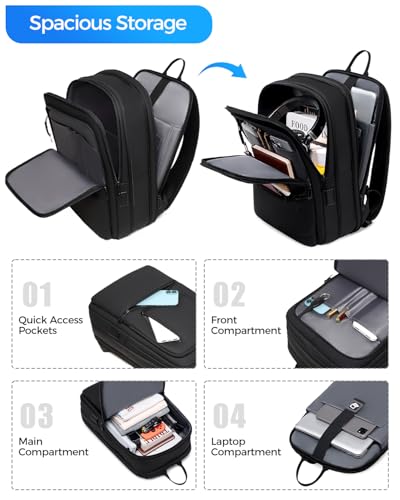 Fenree.geer Work Backpack for Men, Expandable Backpack with USB C Charging Port, Water Resistant 15.6 Inch Laptop Backpack, Black - style: Business