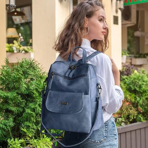 WYFJNX PU Leather Backpack Purse for Women Fashion Multipurpose Design Handbag Ladies Shoulder Bags Travel Backpack Blue - color: Blue
