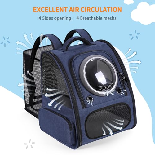 Bubble Cat Backpack Carrier, Expandable Cat Carrier Backpack,Breathable Pet Backpack for Medium Cat,Kitten and Small Puppy, Large Space,Portable Bags Foldable Dog Backpack for Traveling,Hiking (Blue) - color: 03-Blue