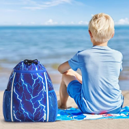 WAWSAM Drawstring Backpack, Lightning Drawstring Gym Bag, Waterproof Swim Bag for Beach String Cinch Backpack with Two Mesh Water Bottle Pocket - color: Lightning