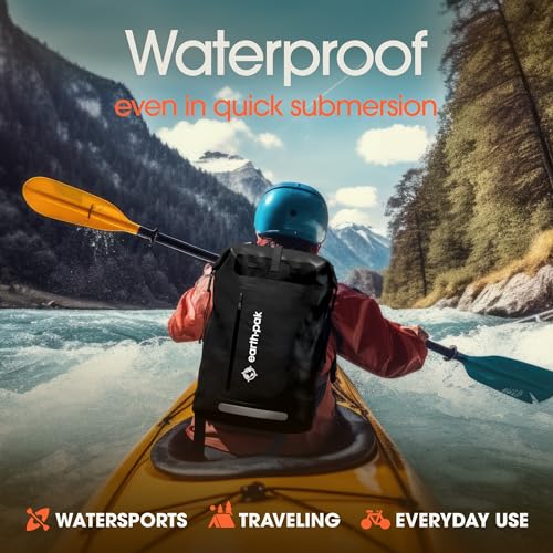 Earth Pak Waterproof Backpack - Heavy Duty Hiking Backpack - Roll-Top Closure Bag - Cushioned Dry Bag Waterproof Phone Case - color: Black, size: 55L
