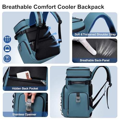 Weitars Insulated Cooler Backpack,Double Deck Waterproof Soft Cooler Bag,Backpack Coolers Leak Proof Lunch Backpack for Men Women for Travel,Camping,Picnic,Beach,Picnic,Outdoor 31L/52 Can - color: Blue