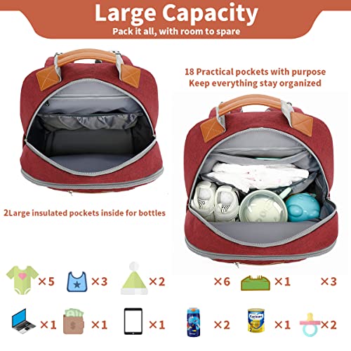 Diaper Bag Backpack, Large Baby Nappy Bags with Portable Changing Pad for Boys and GirlsMultifunction Travel Baby Bag for Moms Dads, Shower Gifts Waterproof and Stylish，Red - color: Red