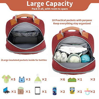 Diaper Bag Backpack, Large Baby Nappy Bags with Portable Changing Pad for Boys and GirlsMultifunction Travel Baby Bag for Moms Dads, Shower Gifts Waterproof and Stylish，Red - color: Red