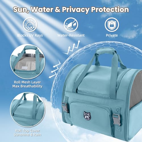Lollimeow Expandable Large Cat Carrier Backpack, Supports up to 14 lbs - color: Polar Blue, size: 16.5"L x 9.0"W x 13.4"H