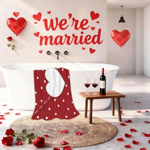 Valentines Day Red Hearts Beach Towel, Romantic Wedding Anniversary Lightweight Bath Towels, Quick Dry Absorbent Microfiber Swim Yoga Pool Beach Accessories, 30x60 Inch/ 77X153cm - color: Red Hearts
