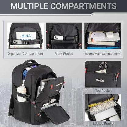 48L Expandable Laptop Backpack, Anti-thief Travel Backpack, Airline Approved Business Waterproof Carry on Luggage, Fits 17.3" Laptop for Men Women - color: Black, size: 17.3 inches