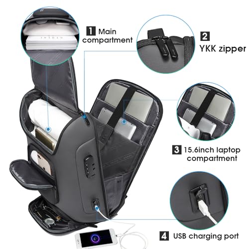 BANGE Business Laptop Backpack Fit for 15.6 INCH,Travel Backpack with USB Charging Port,Men Travel Backpack with Water Bottle Holder for Men and Women… - color: Grey