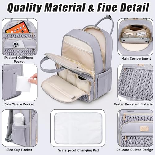 Tealari Diaper Bag Backpack,Stylish Baby Diaper Bag,Waterproof Travel Diaper Backpacks Baby Bags with Changing Pad,Stroller Straps,Insulated Pockets (Gray) - color: Gray