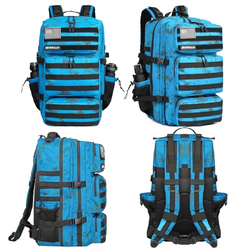 Military Tactical Backpack 55L for Men & Women Bug Out Bag Assault pack Molle Daypack Hiking Trekking Rucksack (Blue tie dye) - color: Blue Tie Dye