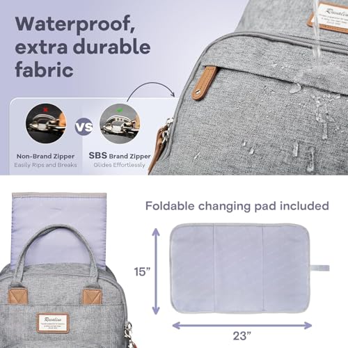RUVALINO Diaper Bag Backpack-Expandable Baby Bag with up to 50% Capacity -Baby Essentials Bag with Changing Pad Insulated Bottle Holders & Pacifier Case, Waterproof, Gray XL - color: Gray