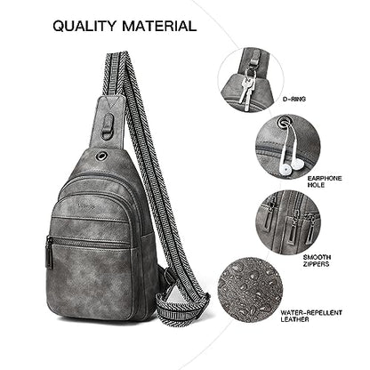 LATMAP 7L Sling Bag For Women Faux Leather Anti Theft Small Casual Daypack Backpack Fanny Pack Crossbody Chest Bags Purse Waterproof Dark Grey - color: Dark Grey