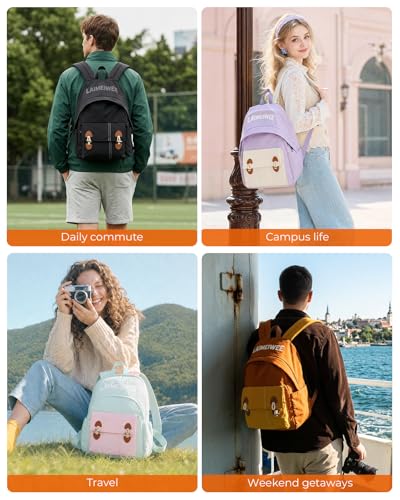 Lightweight Travel Backpack for Women, School Backpack for Teen Girls & Boys, Water-repellent Taslon Fabric, Stylish Casual Daypack for College Everyday Use, Fits 14" Laptop, Green & Pink - color: Green & Pink