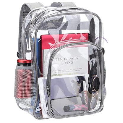 Clear Backpack School Bag Stadium Approved Heavy Duty Large PVC Laptop Transparent Backpack See Through Backpack for Sports, Work, Stadium, Security, Travel, College - H18''xW14''xD8“ - Grey - color: Grey