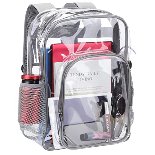 Clear Backpack School Bag Stadium Approved Heavy Duty Large PVC Laptop Transparent Backpack See Through Backpack for Sports, Work, Stadium, Security, Travel, College - H18''xW14''xD8“ - Grey - color: Grey