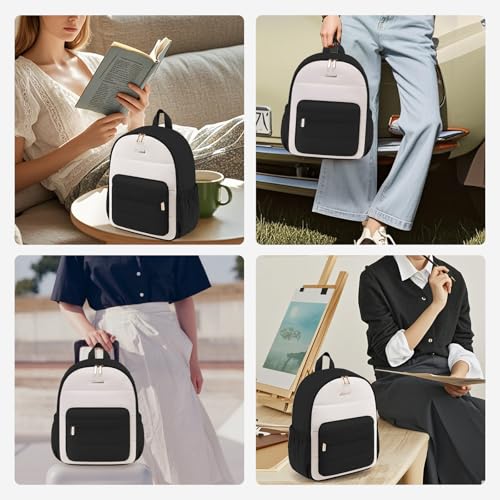 LOVEVOOK Mini Backpack Purse for Women, Small Puffer Lightweight Backpack, Casual Daily Daypack Purse for Women, back pack with Anti-theft Pocket for Travel-Black and Beige - color: Beige Black