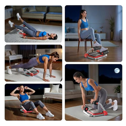 MERACH Ab Machine, Sit Up Exercise Equipment with 3 Adjustable Resistance Levels, Automatic Rebound Ab Crunch Machine for Core Workout, Ab Workout Equipment for Stomach - style: Square(Red)