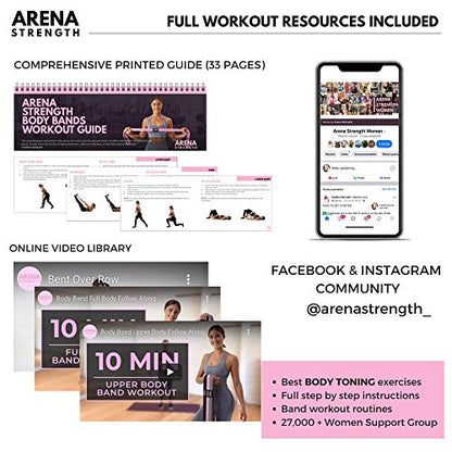 Arena Strength Long Fabric Full Body Resistance Bands Set of 4 and Pull Up Assistance Bands | Cloth Resistance Bands Loop with Fabric Exercise Resistance Bands Workout Guide