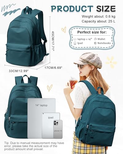 BJLFS Blue Backpack for School Women Girls, Waterproof Bookbag Cute High School Backpack for Men Teen Boys, Lightweight Travel College Backpacks Mochilas Escolares para Casual Daypack Rucksack - color: A0-peacock Blue