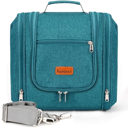 COOSKY Hanging Travel Toiletry Bag for Women and Men, 6 Organizer Compartments, Large Toiletries essentials, Bathroom Cosmetic Accessories, Water-resistant Makeup Bag, Holds Full-Size Shampoo, Blue - color: F - Blue, size: Large