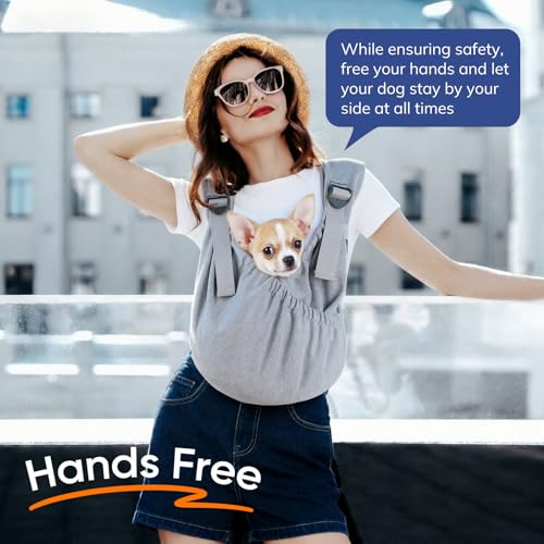 Supet Dog Sling Carrier, Hands Free Adjustable Puppy Pouch Carrier, Soft Wearable Pet Front Bag for Dachshund & Teacup Dogs, Anti-Anxiety Chest Carrier with Back Pain Relief (Grey, Regular) - color: Grey, size: Regular ( 4 - 14Lbs )