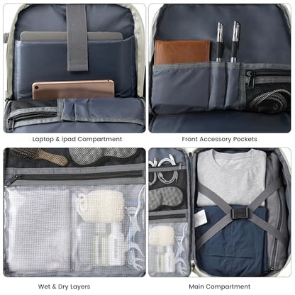 TANTOMI Travel Backpack for Women, Carry On Backpack with Wet-Dry Separation Compartment, TSA-Compliant Laptop Backpack, Personal Item Travel Bag with Anti-Theft Lock for Weekender (Cream White) - color: 2-cream White