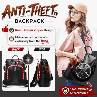 CHERUTY Women Backpack Purse PU Leather Anti-theft Casual Shoulder Bag Fashion Ladies Satchel Bags - color: Black, size: Medium