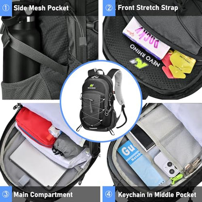 N NEVO RHINO Hiking Backpack 20L Water Resistant Outdoor Day Pack,Lightweight Travel Small Backpack for Men Women - color: Black