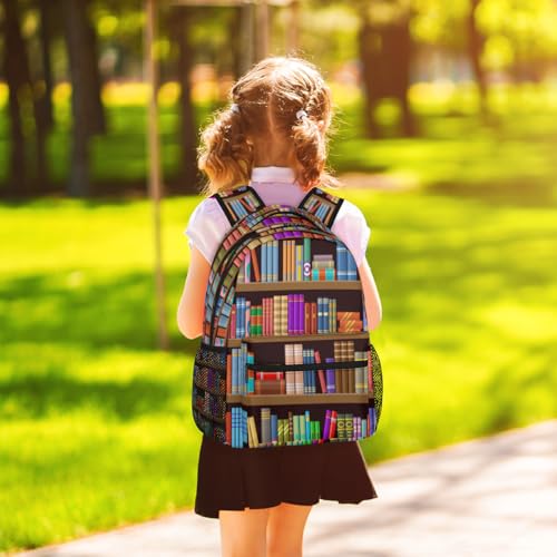 Bookshelf Book Backpack with Chest Strap, Casual Backpack for Women Men, 16 Inch Daypack for Travel Work, Library Book - color: Red