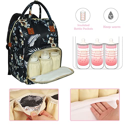 Femuar Diaper Bag Backpack Multifunction Maternity Diaper Bag for Baby Girls & Boys Large Capacity Travel Nappy Bags - color: Hibiscus