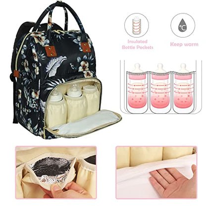 Femuar Diaper Bag Backpack Multifunction Maternity Diaper Bag for Baby Girls & Boys Large Capacity Travel Nappy Bags - color: Hibiscus