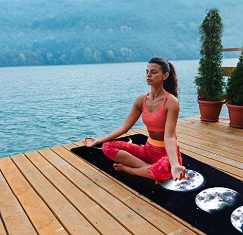 nuveti Printed Travel Yoga Mat-1/16 Inch Thick Non Slip Fitness Workout Mat with Carrying Bag, Foldable Lightweight Suede & Natural Rubber Yoga Mat for Yoga Pilates and Fitness 72" L x 24" W x 1.5mm - color: Moon Eclipse