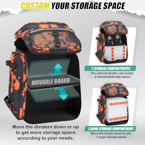 HAMBOLY Fishing Backpack 45L with Rod Holders, Water-Resistant Tackle Backpack for Fishermen, Large Capacity Fishing Gear Bag for Travel Hiking Camping - color: Black and Orange Graffiti