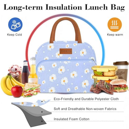 Coobiiya Lunch Bag Lunch Box for Women Men, Reusable Cute Lunchbag - Leakproof, Adult Insulated Lunch Box Tote with Large Capacity, Cooler Container for Work, Travel, Office (Blue Daisy) - color: Blue Daisy