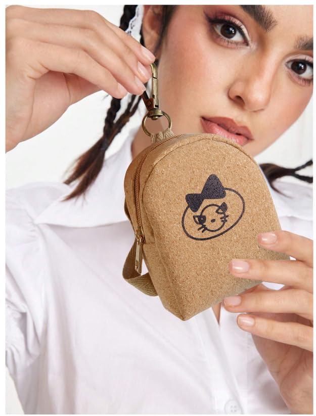 AIBFRID 4Pcs Mini Backpack Keychain,Cute Cosmetic Bag for Women,PU Leather Makeup Bag Key Pocket Lipstick Bag Card Holder Data Cable Organizer Zipper Pouch (Brown Kraft Paper) - color: Brown Kraft Paper