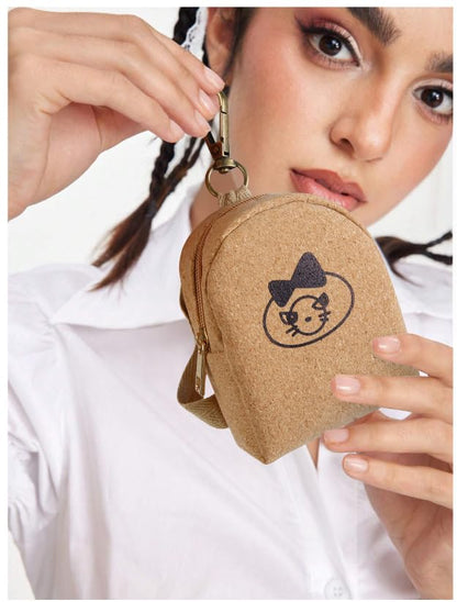 AIBFRID 4Pcs Mini Backpack Keychain,Cute Cosmetic Bag for Women,PU Leather Makeup Bag Key Pocket Lipstick Bag Card Holder Data Cable Organizer Zipper Pouch (Brown Kraft Paper) - color: Brown Kraft Paper