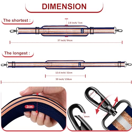 ZINMARK Shoulder Strap 59 inch, Extra-Thick Fixed Cushion Pad and Dual Clasps Universal Replacement Strap for Bags, Camera, Crossbody，Lawn mower Blue Gold Jacquard - color: Blue Gold Jacquard