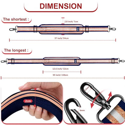 ZINMARK Shoulder Strap 59 inch, Extra-Thick Fixed Cushion Pad and Dual Clasps Universal Replacement Strap for Bags, Camera, Crossbody，Lawn mower Blue Gold Jacquard - color: Blue Gold Jacquard