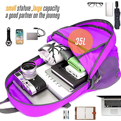 35L Lightweight Packable Backpack Waterproof Durable Hiking Travel Backpack Daypack - color: Purple