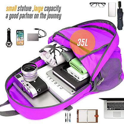 35L Lightweight Packable Backpack Waterproof Durable Hiking Travel Backpack Daypack - color: Purple