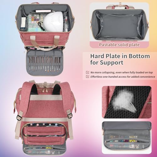 LTINVECK Nail Polish Organizer Case Backpack Holds 70 Bottles (15ml/0.5fl.oz)& Nail Lamp, 2 Layers Detachable Nail Kit Storage Case, Large Travel Nail Supplies Shoulder Bag for Manicure Tools (Pink) - color: Pink