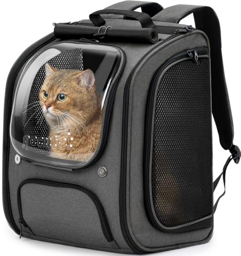 Pecute Cat Backpack Carrier, Large Space Cat Bubble Backpack, Breathable Cat Carrier, Shaded Dog Backpack Carrier, Ergonomic 3D Design for Travel, Hiking, Walk, Suitable for Shopping, Car, Vet, Gray - color: Gray